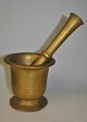 Large brass mortar with foot and pestle, 18th century, Pillemark, Samsø, Denmark. Height.: 13.5 ...