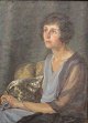 Hofman-Bang, Ellen (1879-1913) Denmark: Portrait of a seated woman with cat. Oil on canvas. ...