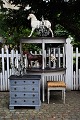 Fine, small old chest of drawers in fine patinated gray painted wood with black painted marbled ...