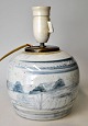 Chinese blue/white bojan, 19th century. Converted to a lamp. Decorated with landscape. Signed. ...