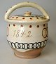 Sorring maternity bucket, 1842. Denmark. Yellow-brown, decoration in green and red-brown. With ...