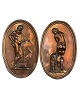 Two oval copper plaques for hanging on the wall with classic motifs of a woman and a man with a ...