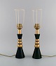 Le Dauphin, France. Two table lamps in glazed stoneware. Beautiful glaze in dark green shades ...