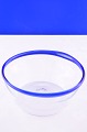 Milk Bowl of clear glass with blue border, height 9.6cm. diameter 22.2cm. 3 3/4 inches. 8 3/4 ...