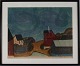 Jack Kampmann (1914-89)Lithography in colors  "Bygd"in new wooden frame with black ...