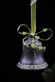 Old Christmas bell in ceramics with green glaze and fine green velor ribbon for hanging. H:8 cm. ...