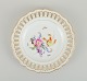Antique Meissen openwork plate in hand-painted porcelain with flowers and butterflies. Late 19th ...