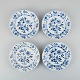 Four small antique Meissen Blue Onion lunch plates in hand-painted porcelain.Early 20th ...