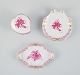 Three small Herend "Pink Indian" porcelain pieces with hand-painted purple flowers and gold ...