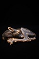 Saxbo ceramic figurine of a small lying fallow deer with fine brown glaze.Design Hugo ...