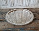 Large oval silver-plated tray with handle, the tray stands on four legs. Stamped: Silver-plated ...