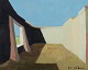 Evert Färhm (1901-1971), listed Swedish artist.Modernist landscape with building.Oil on ...
