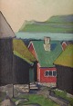Unknown artist.Faroese motif.Oil on board.In excellent condition.Signed indistinctly and ...