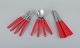 Gense, Sweden. 
"Holiday" 
modernist 
cutlery for 
four people in 
stainless steel 
and red 
melamine ...