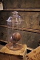Antique French candy jar "pot á bonbon" in mouth-blown glass with lid and fine knob. H:31cm. ...