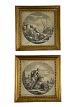Pair of etchings by Stefano Della Bella, 17th century. Later gold frames with red edges. Ship ...