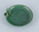 Rare Arne Bang, low bowl with flower bud in relief, glaze in shades of green.Model number ...
