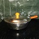 Casserole in silver plate with lid. Knob and handle in light brown bakelite. Minor engraved ...