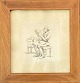 Original marker drawing in mahogany frame and glass. Motif of a man sitting and reading. ...
