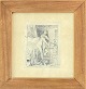 Original ink drawing in mahogany frame and glass. Motif of a naken young woman. Signed in lead. ...