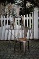 Original Belgian vintage Fibrocit café chair in metal, silver metallic with wooden seat and a ...
