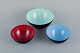 Three bowls in 
metal.
Blue, red and 
mint green.
Design by 
Hermann 
Krenchel.
2000s.
In ...