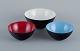 Three bowls in 
metal.
Blue, red and 
white.
Design by 
Hermann 
Krenchel.
2000s.
In perfect ...