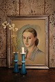 Decorative old hand-painted pastel of a young woman framed with glass in a fine 19th century ...