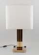 Lumica, Spain. Large art deco table lamp. Stem and foot in gold-plated metal with chrome-plated ...