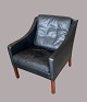 Armchair, no 2207Fredericia FurnitureBlack leather, dark oak legs Signs of usage Børge ...