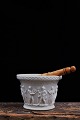 Decorative old Swedish mortar in white porcelain / wood with fine decorations. H:9,7 cm. ...