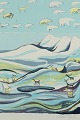 Aka Høegh, Greenlandic painter. Color lithograph on paper.Greenlandic mountain landscape with ...