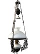 Large older kerosene lamp with heavy lifting/lowering weight, converted to electricity, needs ...