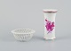 Herend, Hungary, Chinese Bouquet Raspberry, small bowl with wicker work and small vase.Mid ...