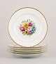 Bing & 
Grøndahl, six 
dinner plates 
in porcelain 
hand-painted 
with polychrome 
flowers and 
gold ...