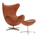Patinated cognac leather "Egg Chair" by Arne Jacobsen 1960s