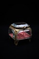 Old French jewelery box in bronze and faceted glass, silk cushion at the bottom and with a fine ...