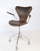 Seven office chair, model 3217, with armrests and swivel function in original dark brown leather ...