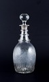 Old Danish wine carafe in mouth-blown glass engraved with grape clusters.Late 19th ...