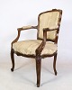 Neorococo armchairs with decorated fabric in dark wood from around the 1930s. Is in very good ...