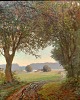 Busch, Peter Johan Valdemar (1861 - 1942) Denmark: Landscape. Lelling. Signed with monogram. Oil ...