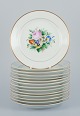 Bing & 
Grondahl, a set 
of fourteen 
plates 
hand-painted 
with various 
polychrome 
flower motifs 
and ...