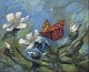 Ulf Ålund (born 
1948), Swedish 
artist, oil on 
canvas. 
Mother-of-pearl 
butterfly in a 
flower ...