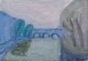 Pär Lindblad, 
listed Swedish 
artist, oil on 
canvas. 
Modernist 
landscape with 
river and ...