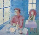Ingvar Engdahl, 
Swedish artist, 
oil on board.
Interior with 
two people in 
modernist 
style.
In ...