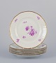Bing & 
Grøndahl, 
Denmark. A set 
of six dinner 
plates with 
flower 
decorations in 
purple and gold 
...