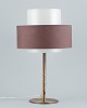 Luxus, Sweden. Large table lamp in brass with a shade in plastic and brown fabric.In excellent ...