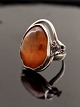 Sterling silver vintage ring size 55 with amber 1.6 x 2.2 cm. from silversmith Peter Christensen ...
