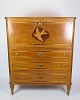 Secretary of light mahogany decorated with Intarsia decorations of fruit wood and brass handle ...