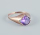Danish goldsmith, 14 karat gold ring adorned with light violet semi-precious gemstone. Art Deco ...